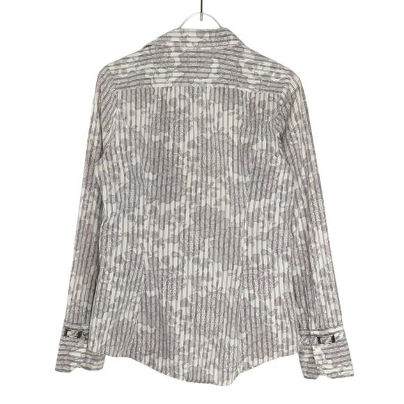 Express Gray Floral Button Down Striped Blouse Small Corpcore Professional - Picture 3 of 6